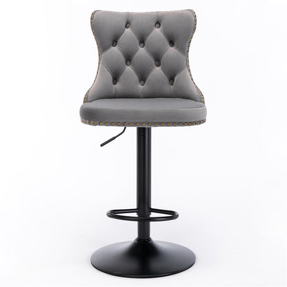 NNEDSZ 4x Height Adjustable Swivel Bar Stool Velvet Nailhead Barstool with Footrest-2