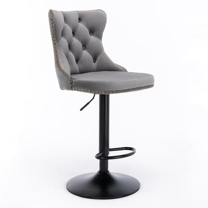 NNEDSZ 4x Height Adjustable Swivel Bar Stool Velvet Nailhead Barstool with Footrest-3