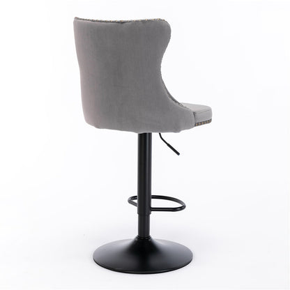 NNEDSZ 4x Height Adjustable Swivel Bar Stool Velvet Nailhead Barstool with Footrest-4