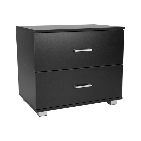 NNEDSZ Sarantino Bedside Table Cabinet Storage Chest 2 Drawers Lamp Side Nightstand - Black-0