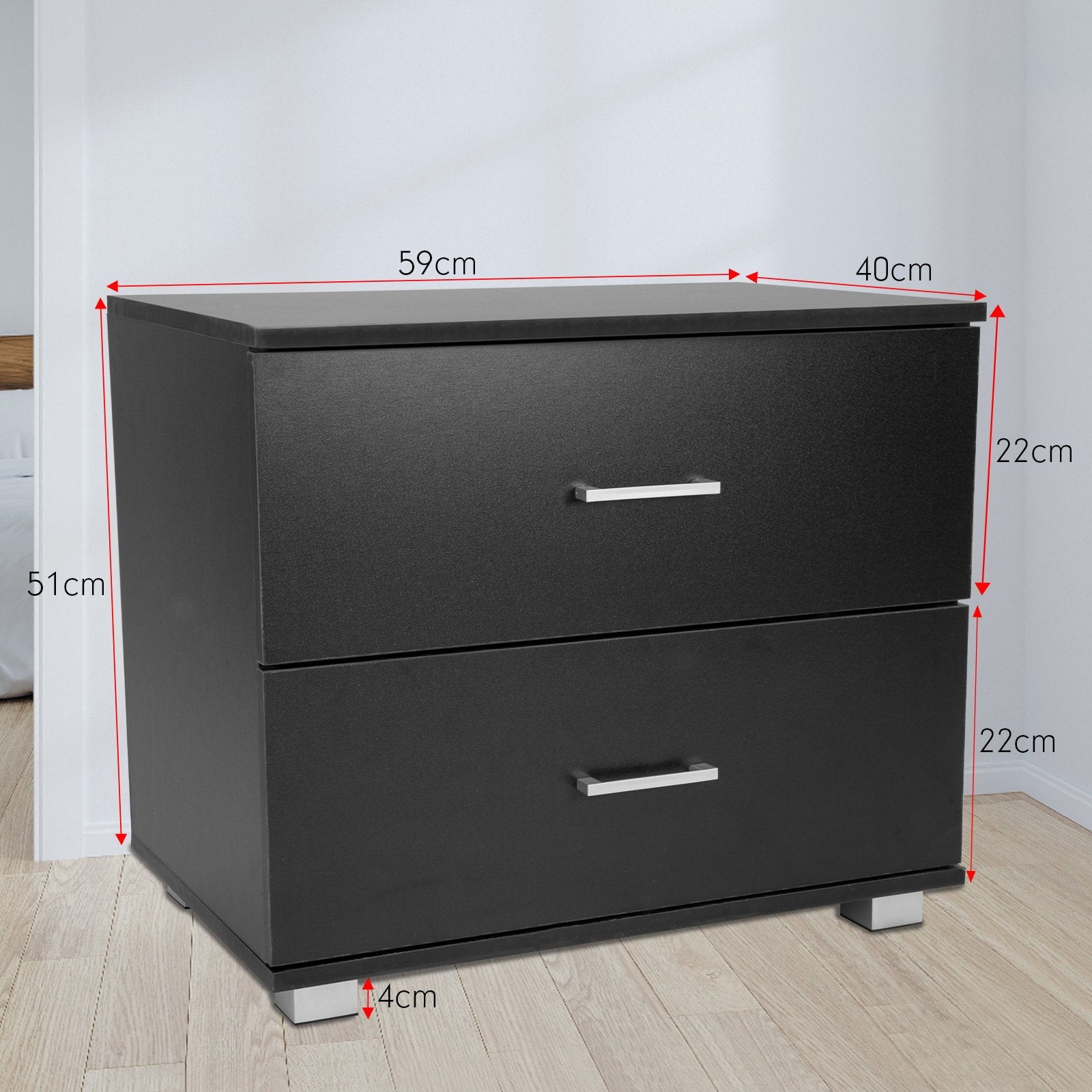 NNEDSZ Sarantino Bedside Table Cabinet Storage Chest 2 Drawers Lamp Side Nightstand - Black-1