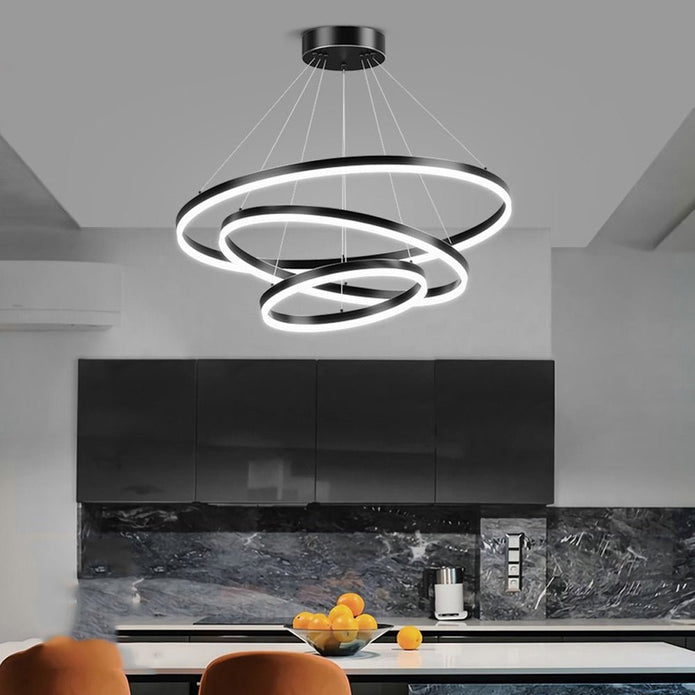 NNEDSZ Gold 3 Rings Minimalist LED Pendant Light Adjustable Circular Chandelier-4