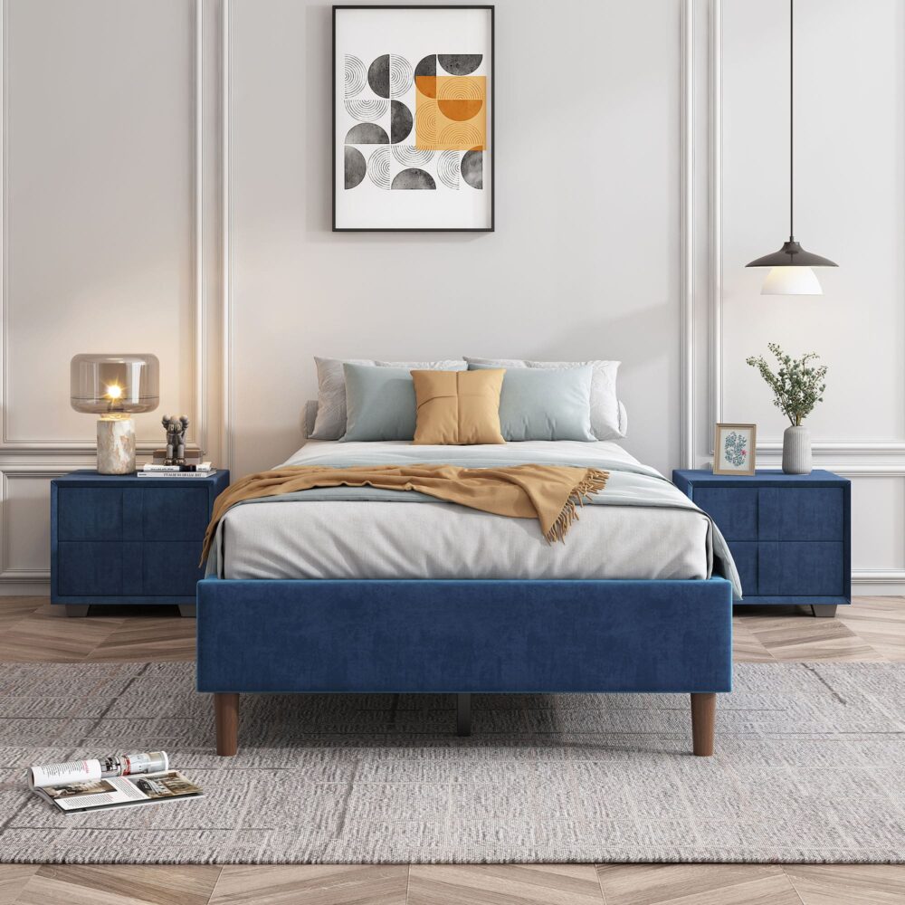NNEDSZ Velvet Blue Bed Frame – Double-2