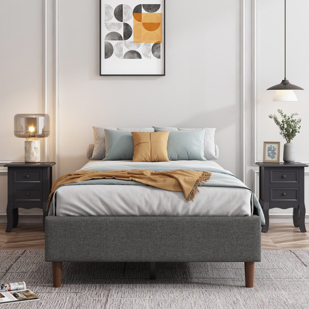 NNEDSZ Bed Frame Mattress Foundation (Dark Grey) – Queen-0