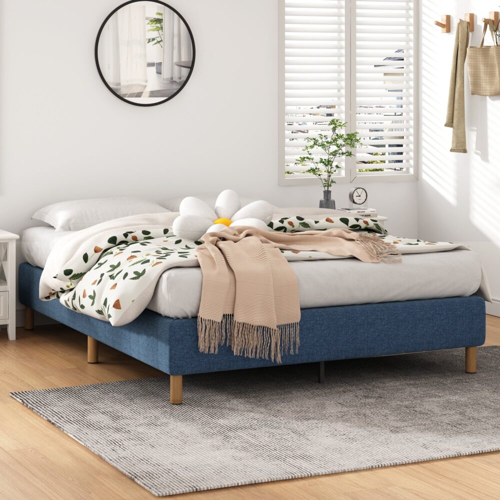 NNEDSZ Metal Bed Frame Mattress Foundation Blue – Queen-2