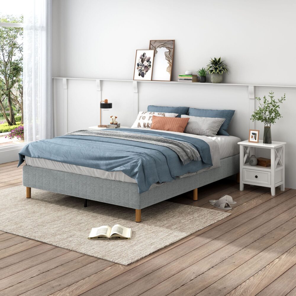 NNEDSZ Metal Bedframe Mattress Foundation (Light Grey) – Double-2