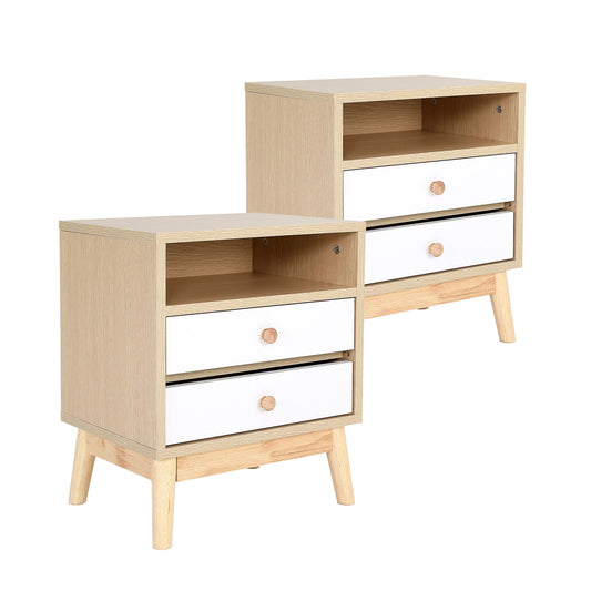 NNEDSZ 2X Bedside Table Side Storage Cabinet Nightstand Bedroom 2 Drawer ANYA OAK-0