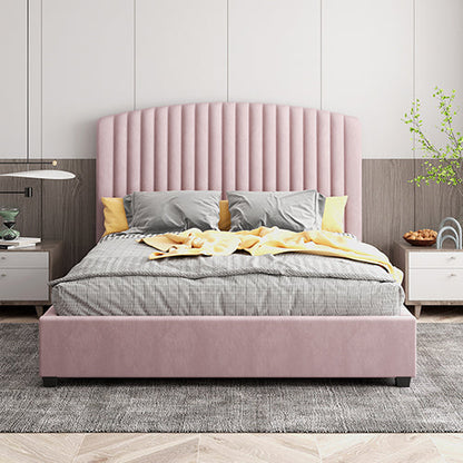 NNEDSZ Camelia King Single Size Bed Frame Pink Velvet Upholstery High Headboard Quality Slats Metal Structure-0