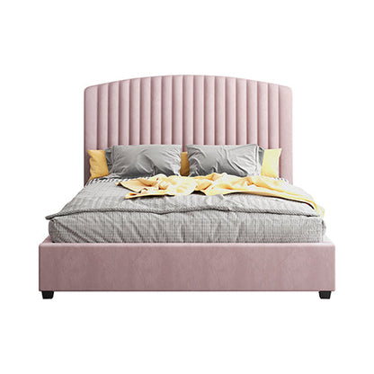 NNEDSZ Camelia King Single Size Bed Frame Pink Velvet Upholstery High Headboard Quality Slats Metal Structure-1