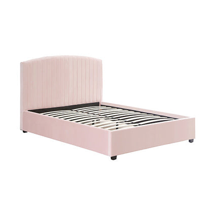 NNEDSZ Camelia King Single Size Bed Frame Pink Velvet Upholstery High Headboard Quality Slats Metal Structure-2