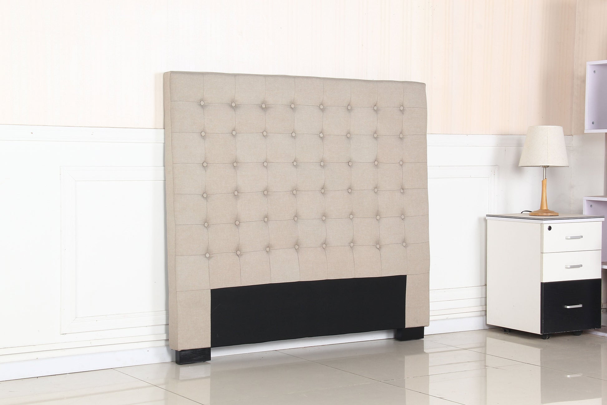 NNEDSZ Bed Head Double Beige Headboard Upholstery Fabric Tufted Buttons-1