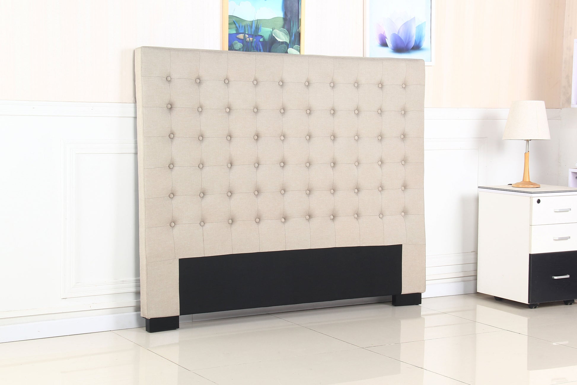 NNEDSZ Bed Head Queen Beige Headboard Upholstery Fabric Tufted Buttons-1