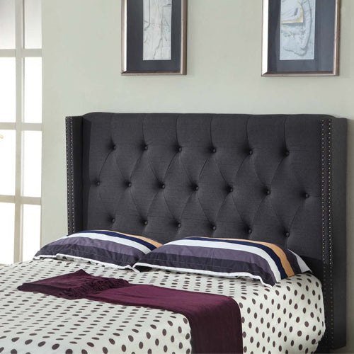 NNEDSZ Head Queen Charcoal Headboard Upholstery Fabric Studded Buttons-2