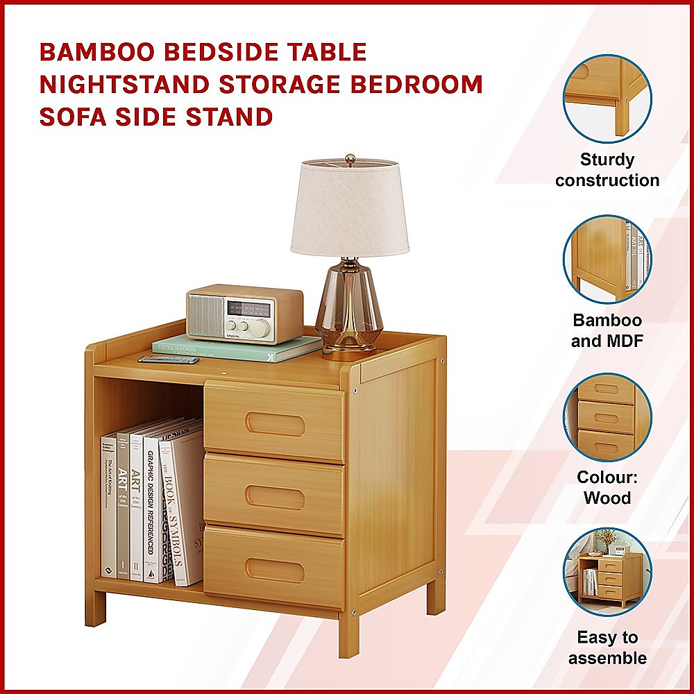 NNEDSZ Bamboo Bedside Table Nightstand Storage Bedroom Sofa Side Stand-2