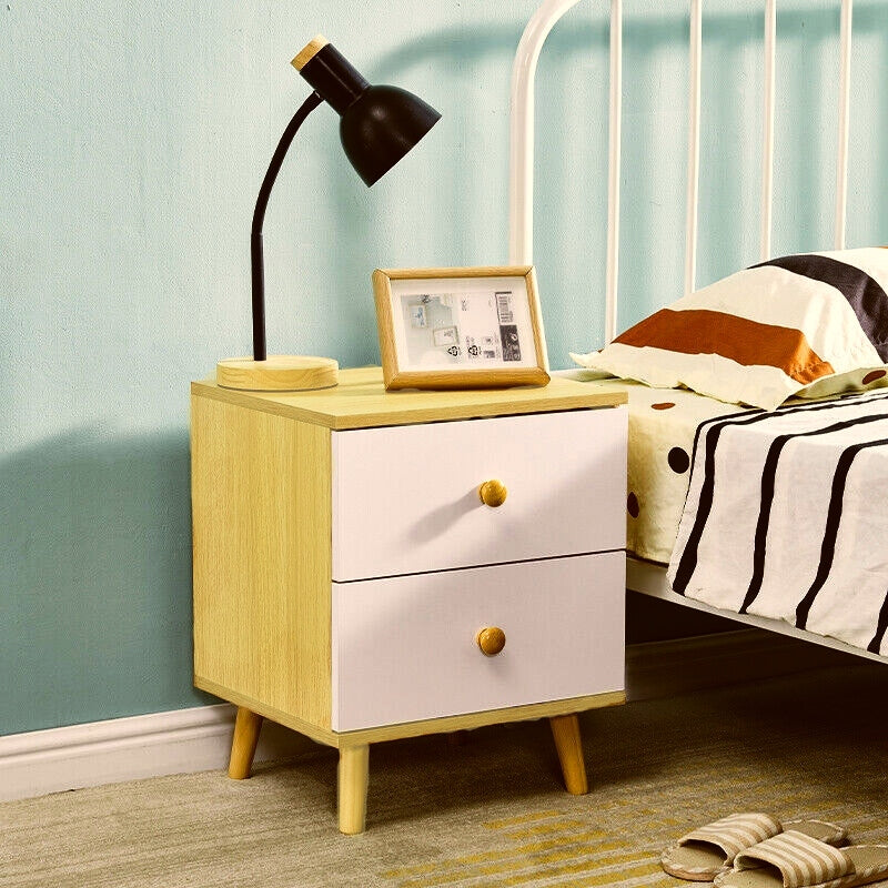 NNEDSZ NNECN Wooden Bedside Cabinet with Two Drawers and Sturdy Legs-2