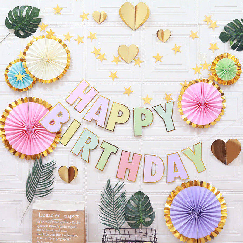 NNEDSZ Happy Birthday Party Decoration Set -  Fan Decorations, Hearts, Stars & Banner-0