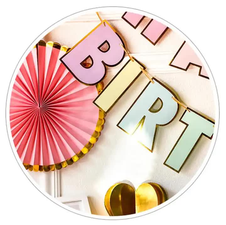 NNEDSZ Happy Birthday Party Decoration Set -  Fan Decorations, Hearts, Stars & Banner-1