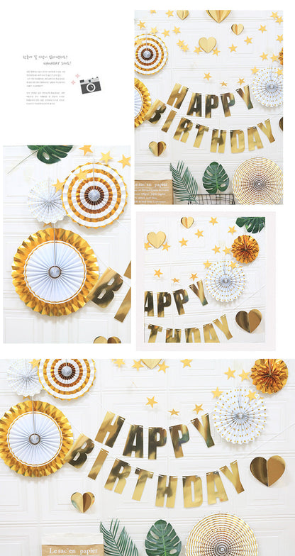 NNEDSZ Happy Birthday Party Decoration Set -  Fan Decorations, Hearts, Stars & Banner-1
