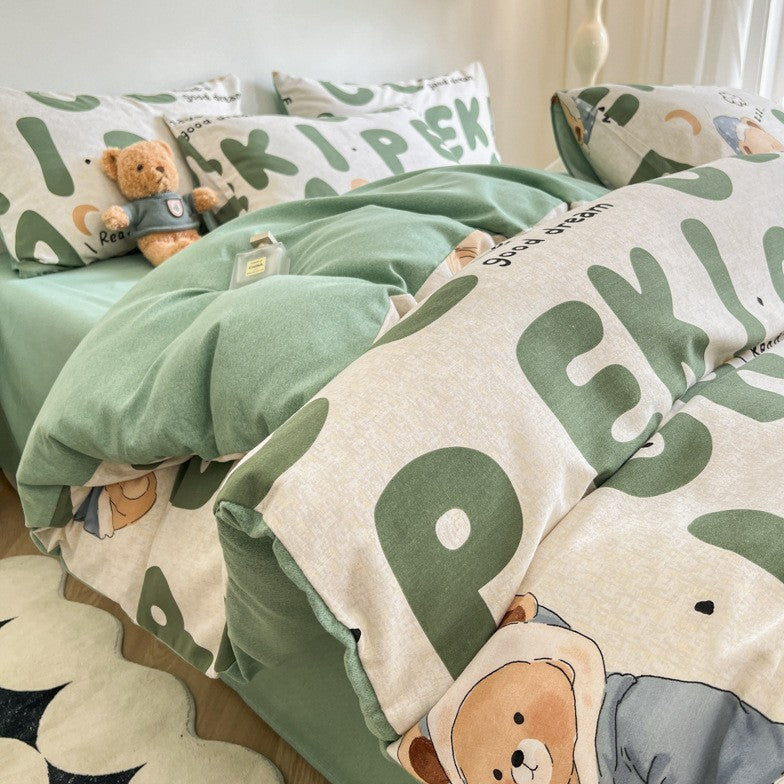 uego de Sábanas NNEDSZ Sleepwalker de Algodón Cepillado Grueso 4 Piezas