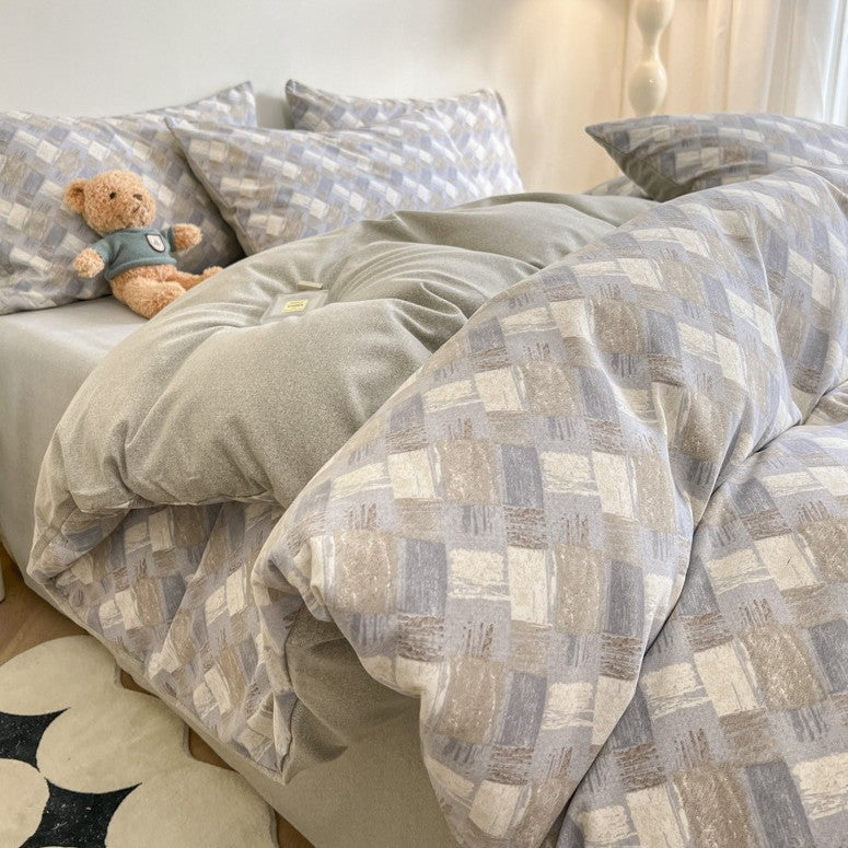 Striped Checkered – Set de Sábanas de Algodón Cepillado