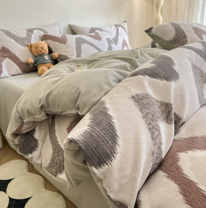 Juego de Sábanas NNEDSZ Gris de Algodón Cepillado Grueso 4 Piezas