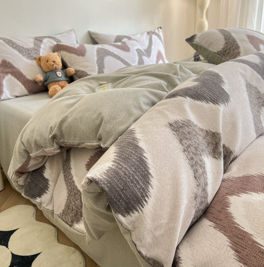 Juego de Sábanas NNEDSZ Gris de Algodón Cepillado Grueso 4 Piezas