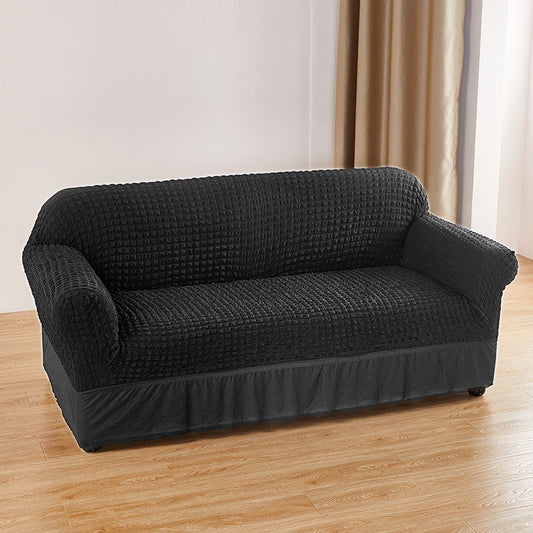 NNEDSZ Black Three-person Sofa Bubble Gauze Sofa Cover with Skirt - Full Elastic Dustproof Three-person Seater 190-230cm-0