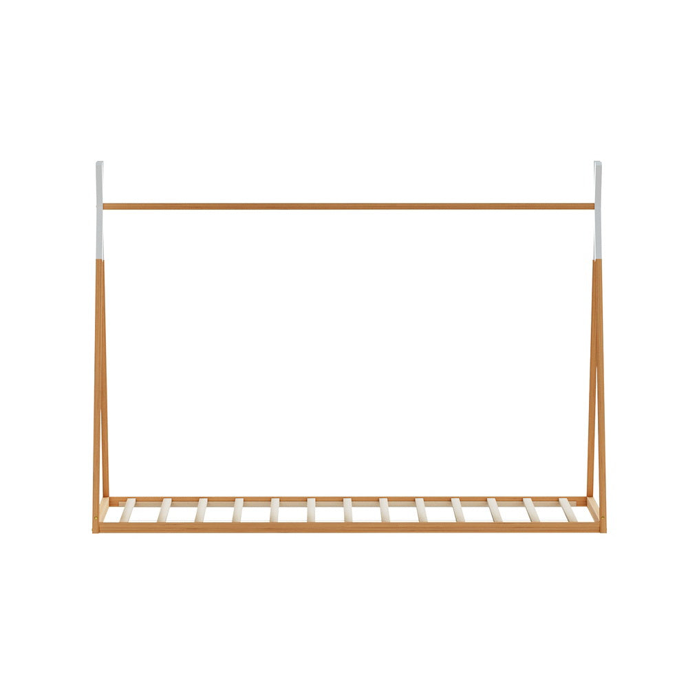 NNEDSZ Artiss Bed Frame Wooden Kids House Single Frame Oak ENID-2