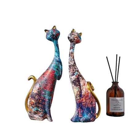 NNEOBA European Style 2pcs Oil Painting Cat Statues Animal Modern Sculpture Room Decoration Accessories Sculptures for Home Design Gift-0