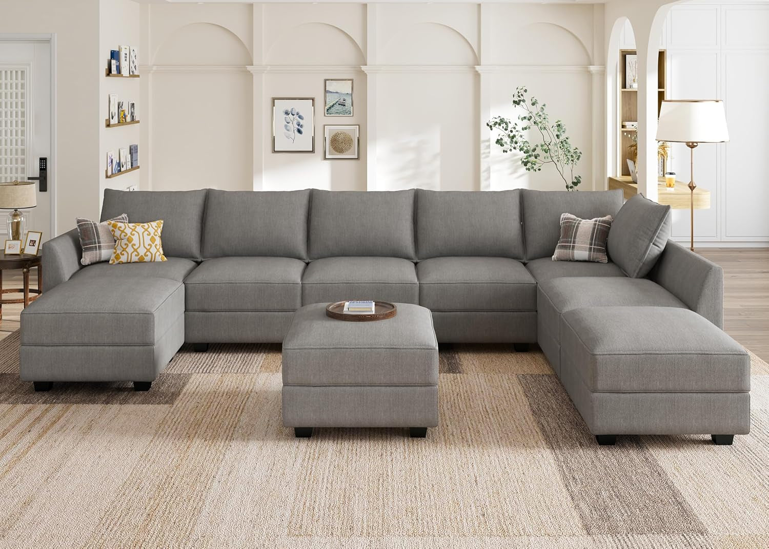 Oversized Modular Sectional Sofa with Storage Seats Reversible Sectional Couch with Ottomans U Shaped Modular Sectional Couch for Living Room, Grey-0