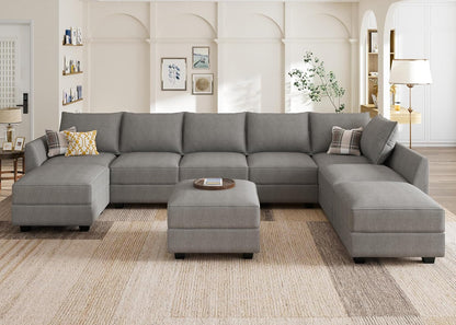 Oversized Modular Sectional Sofa with Storage Seats Reversible Sectional Couch with Ottomans U Shaped Modular Sectional Couch for Living Room, Grey-0
