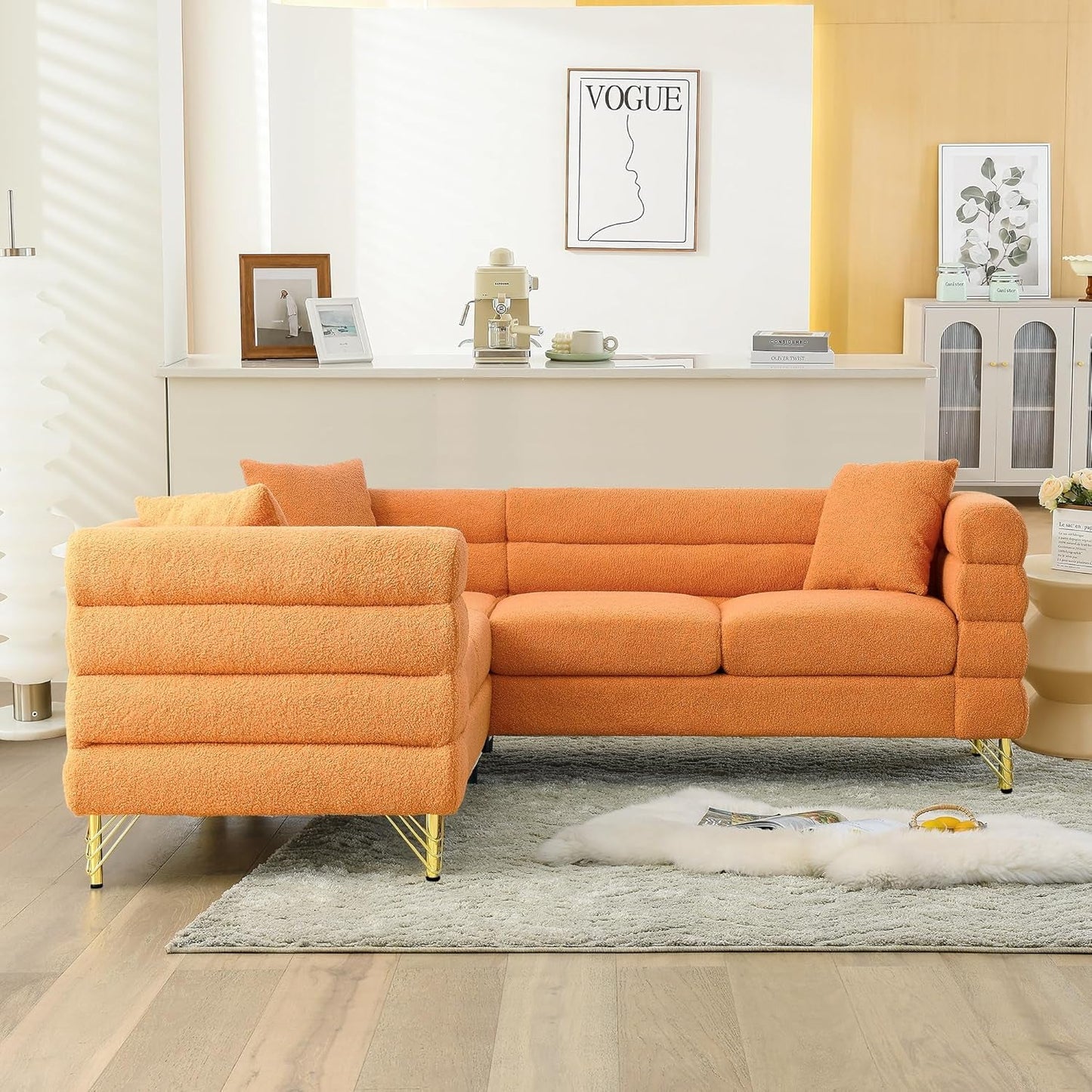 Orange Oversized Corner Sofa 5 Seat Teddy Couch-0