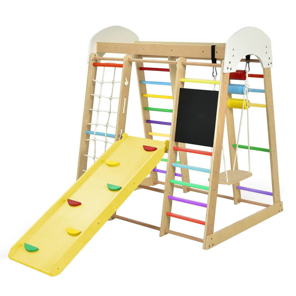 Dřevěná prolézačka se skluzavkou a křídovou tabulí-0