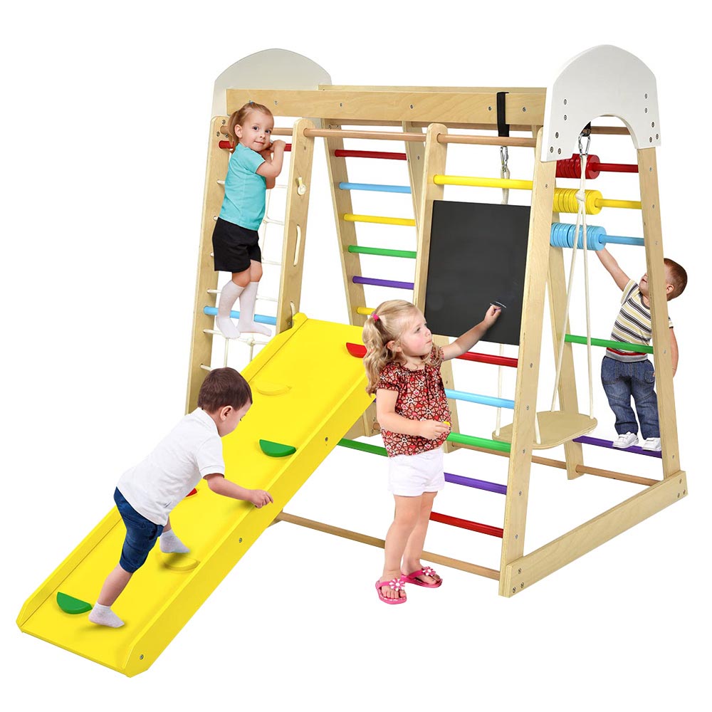 Dřevěná prolézačka se skluzavkou a křídovou tabulí-3