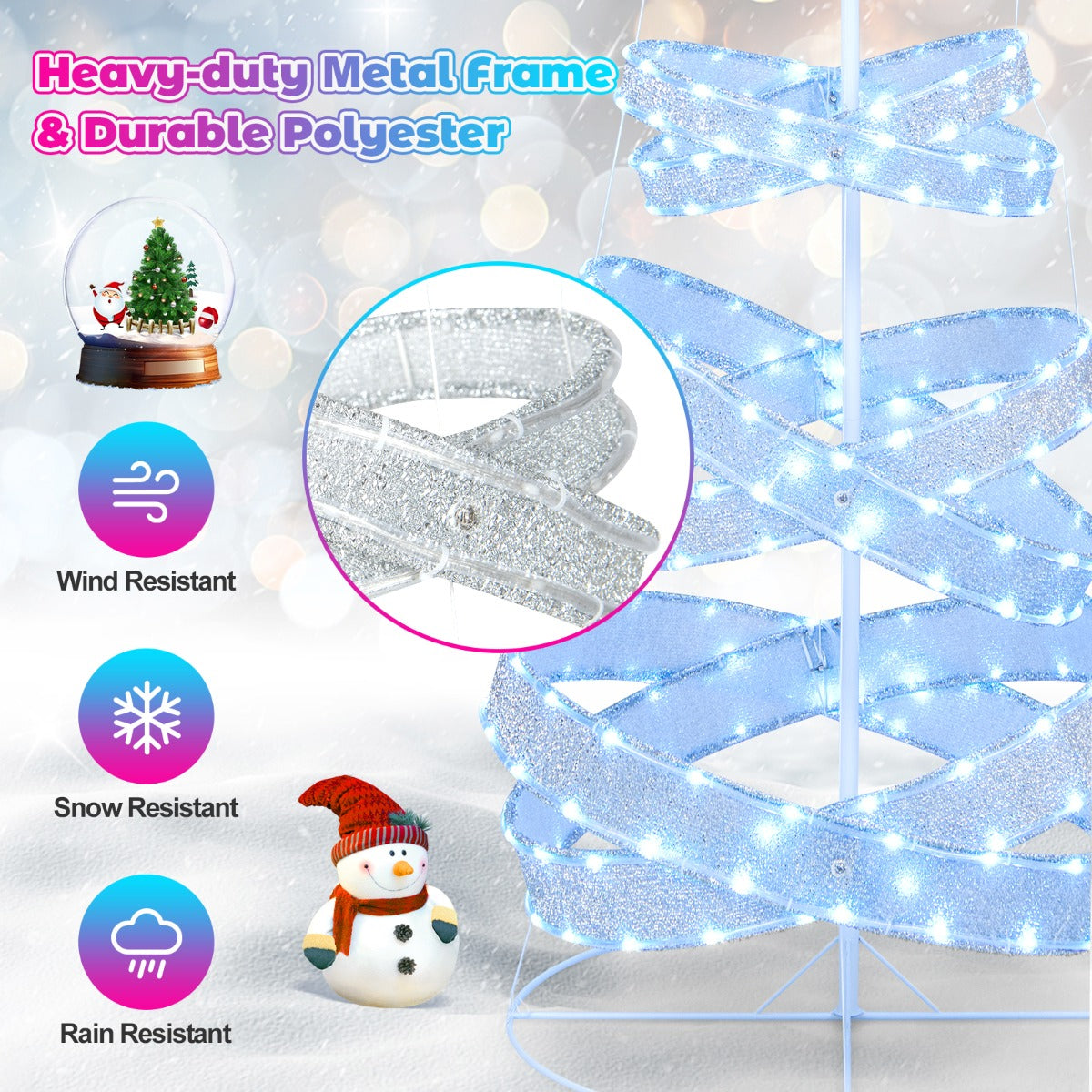 NNECW 210 cm Outdoor Spiral Christmas Tree with 341 LED Lights for Party/Home Decoration-2 pieces-2