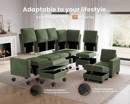 Corduroy Modular L Shaped Couch with Storage Ottoman-4