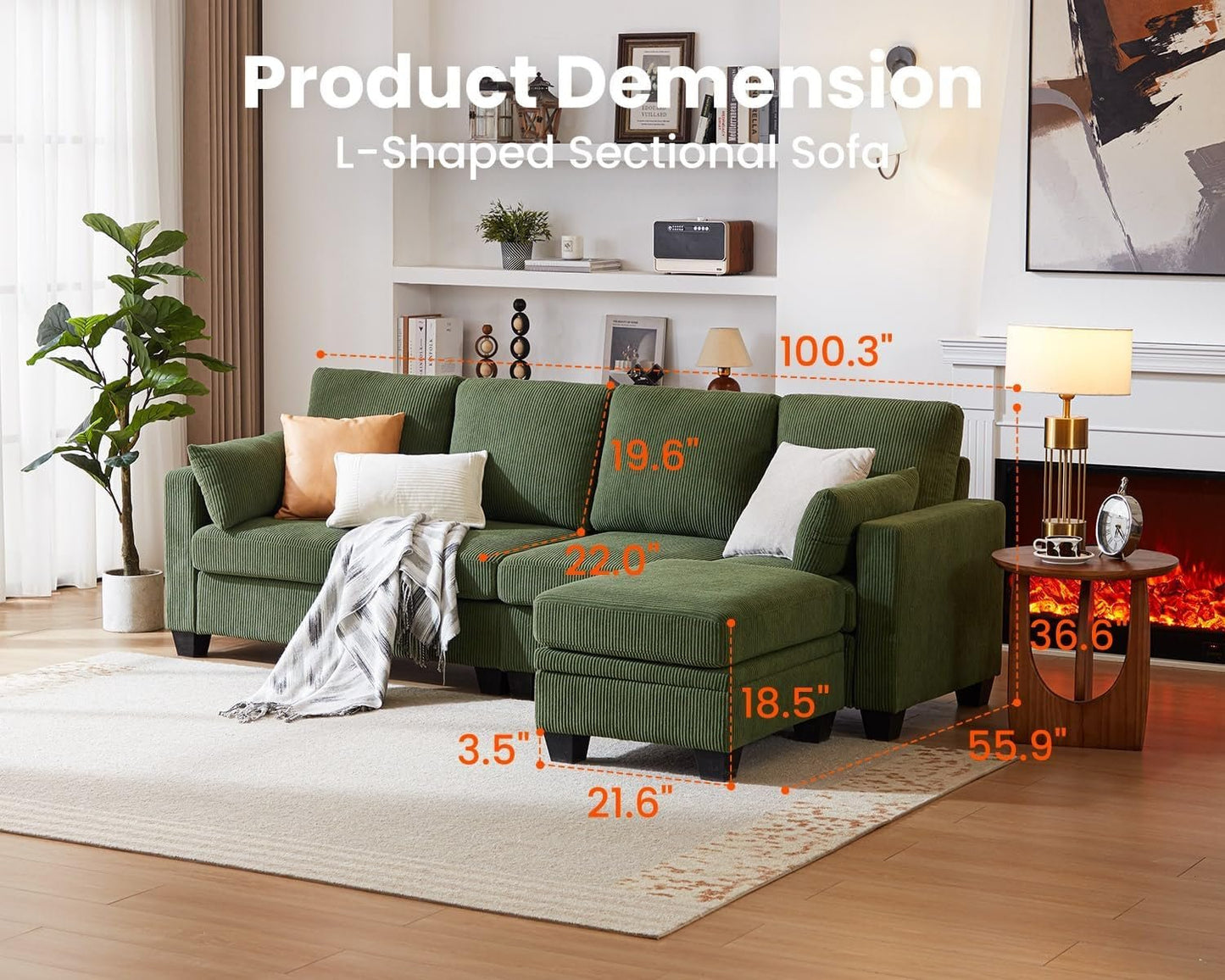 Corduroy Modular L Shaped Couch with Storage Ottoman-2