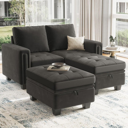 Velvet Modular Sectional Sofa Couch with Storage Convertible Sectional Sleeper Sofa Couch Bed Set with Reversible Chaise Grey-2