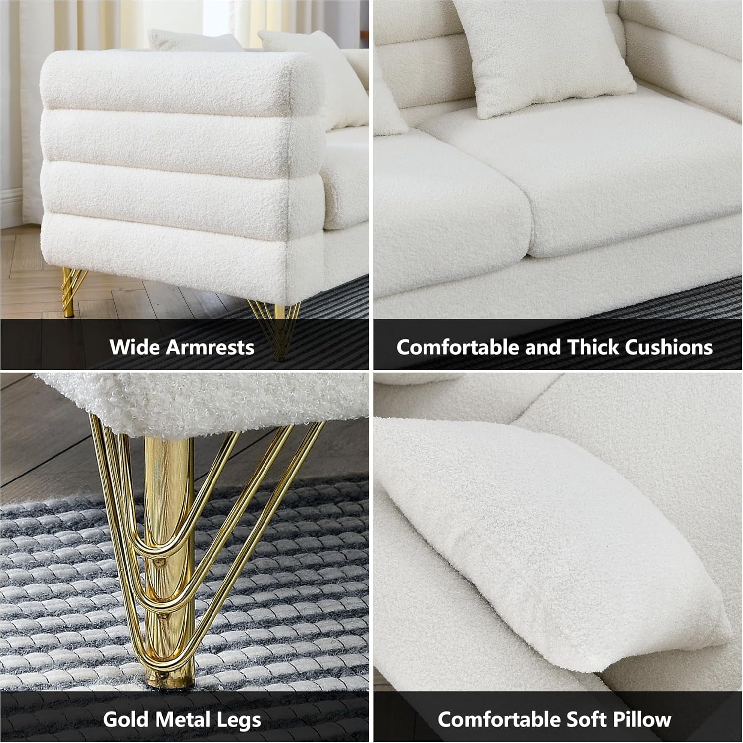Oversized White Corner Sofa 5 Seater Teddy Couch-4