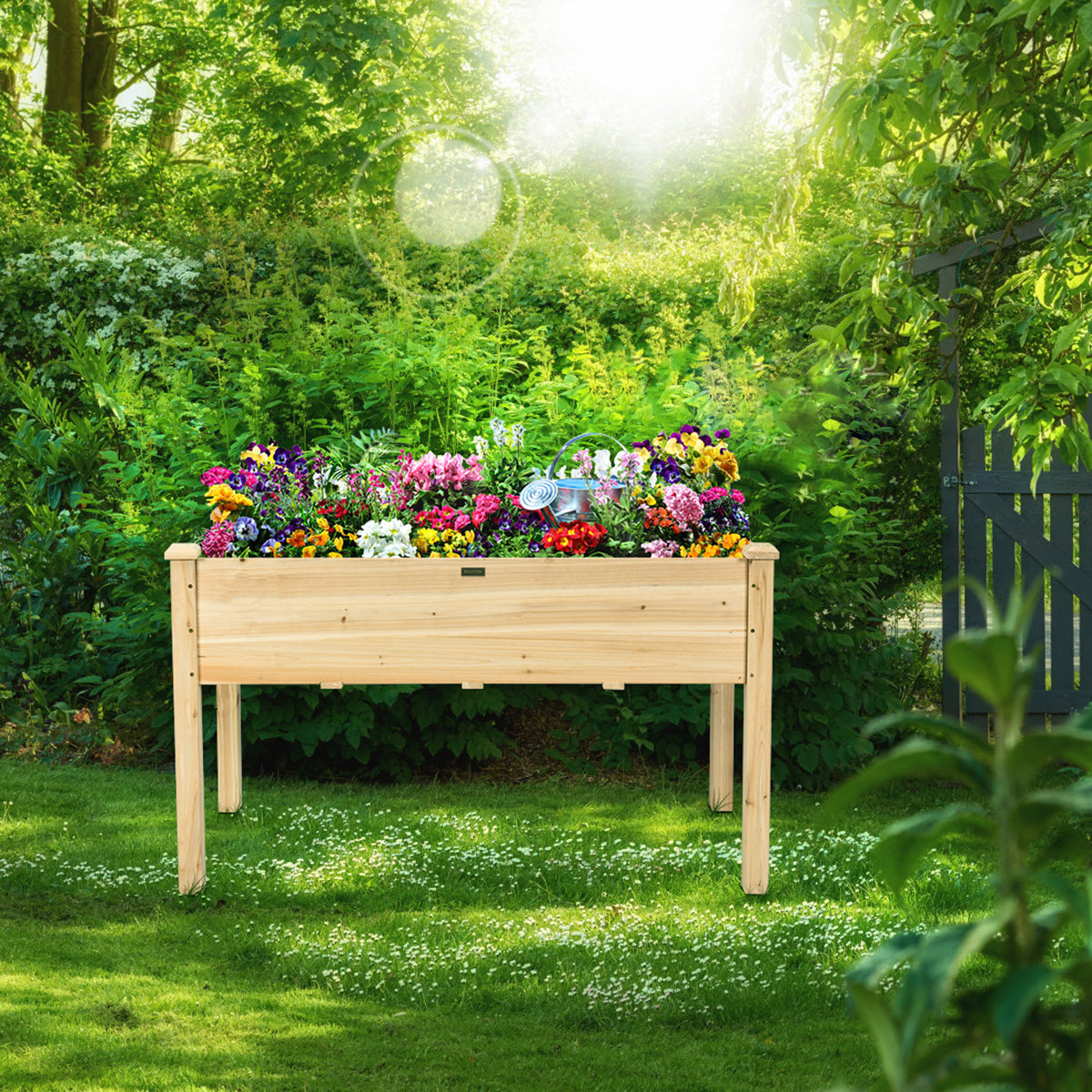 Jardinera Elevada de Madera de Abeto Natural | Huerto Urbano de 125 cm para Terraza y Jardín – NNECW