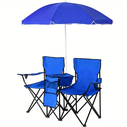 Double Camping Chair with Umbrella and Cooler-0
