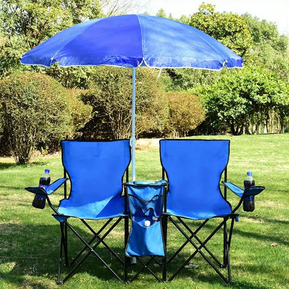 Double Camping Chair with Umbrella and Cooler-1