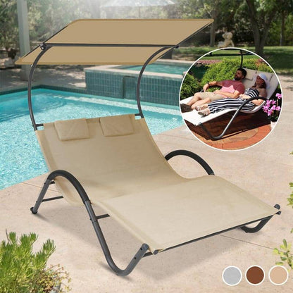 Leżanka ogrodowa DELUX, 2 osobowa, 3 kolory-beżowy-2