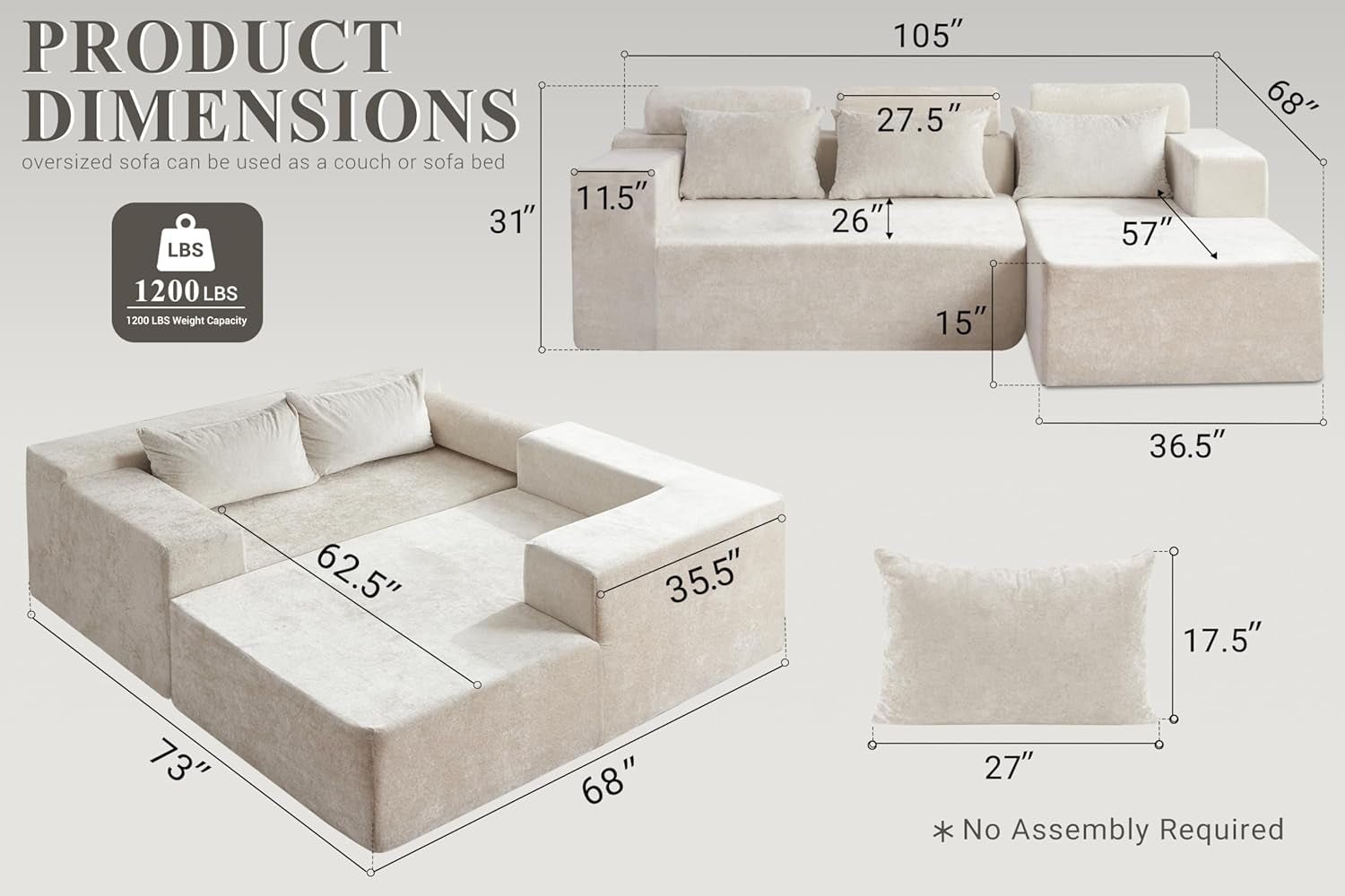 Modern L Shape Sectional Couch With Deep Seating-2