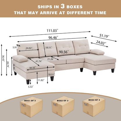Modern U Shaped Sectional Couch With Double Chaise-1