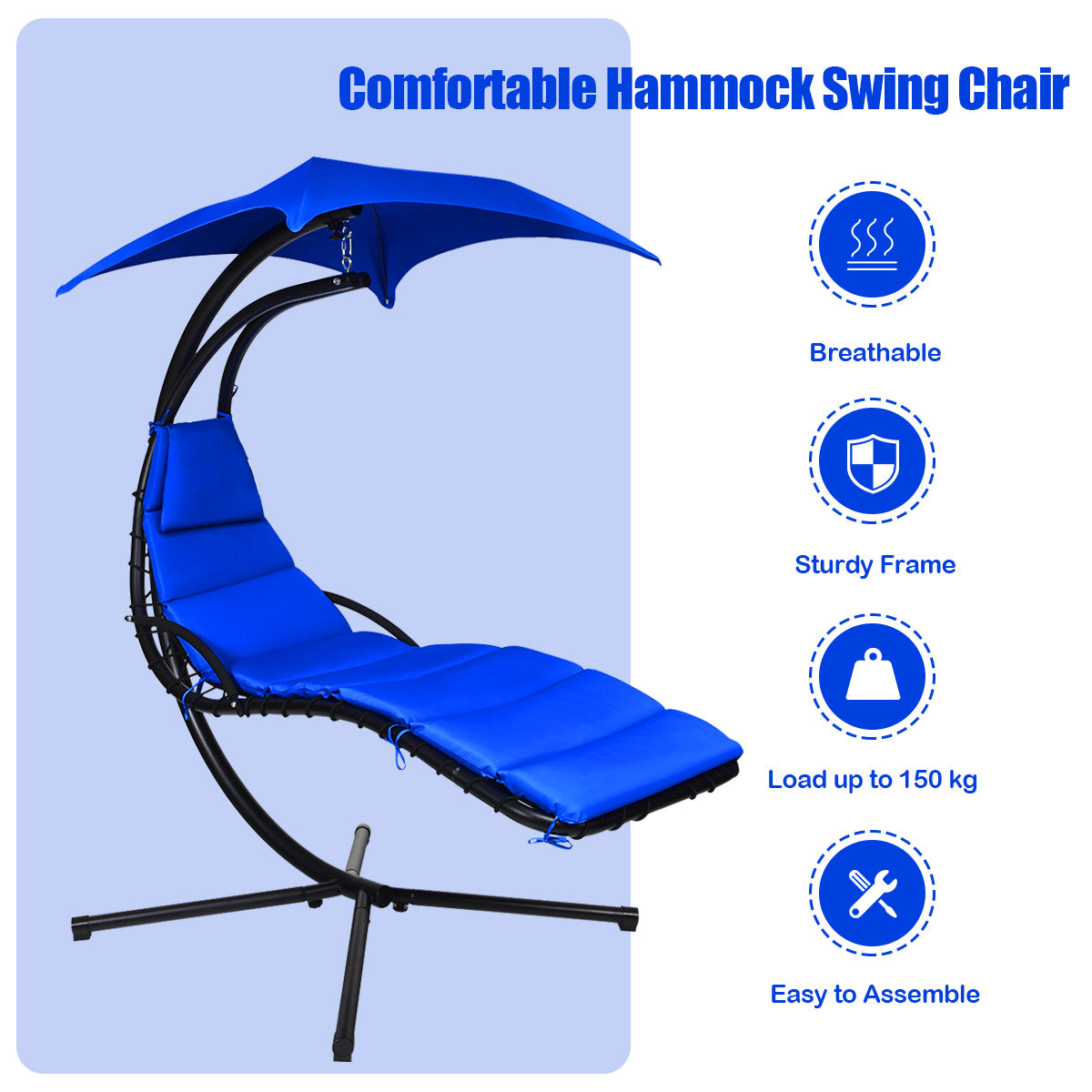 NNECW Hanging Lounger Chair with Canopy &amp; Cushion Built-in Pillow-Navy-4
