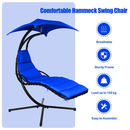 NNECW Hanging Lounger Chair with Canopy &amp; Cushion Built-in Pillow-Navy-4