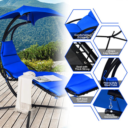 NNECW Hanging Lounger Chair with Canopy &amp; Cushion Built-in Pillow-Navy-2
