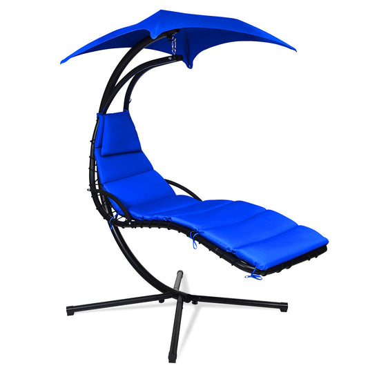 NNECW Hanging Lounger Chair with Canopy &amp; Cushion Built-in Pillow-Navy-1