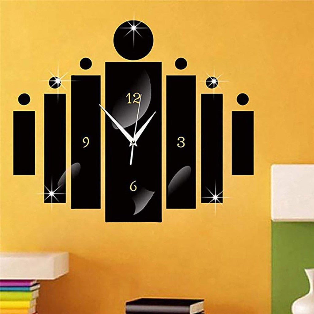 Luxury 3D Black Digital Mirror Silver Wall Clock Modern Design Home Decor Watch Wall Sticker For Home Decoration-2